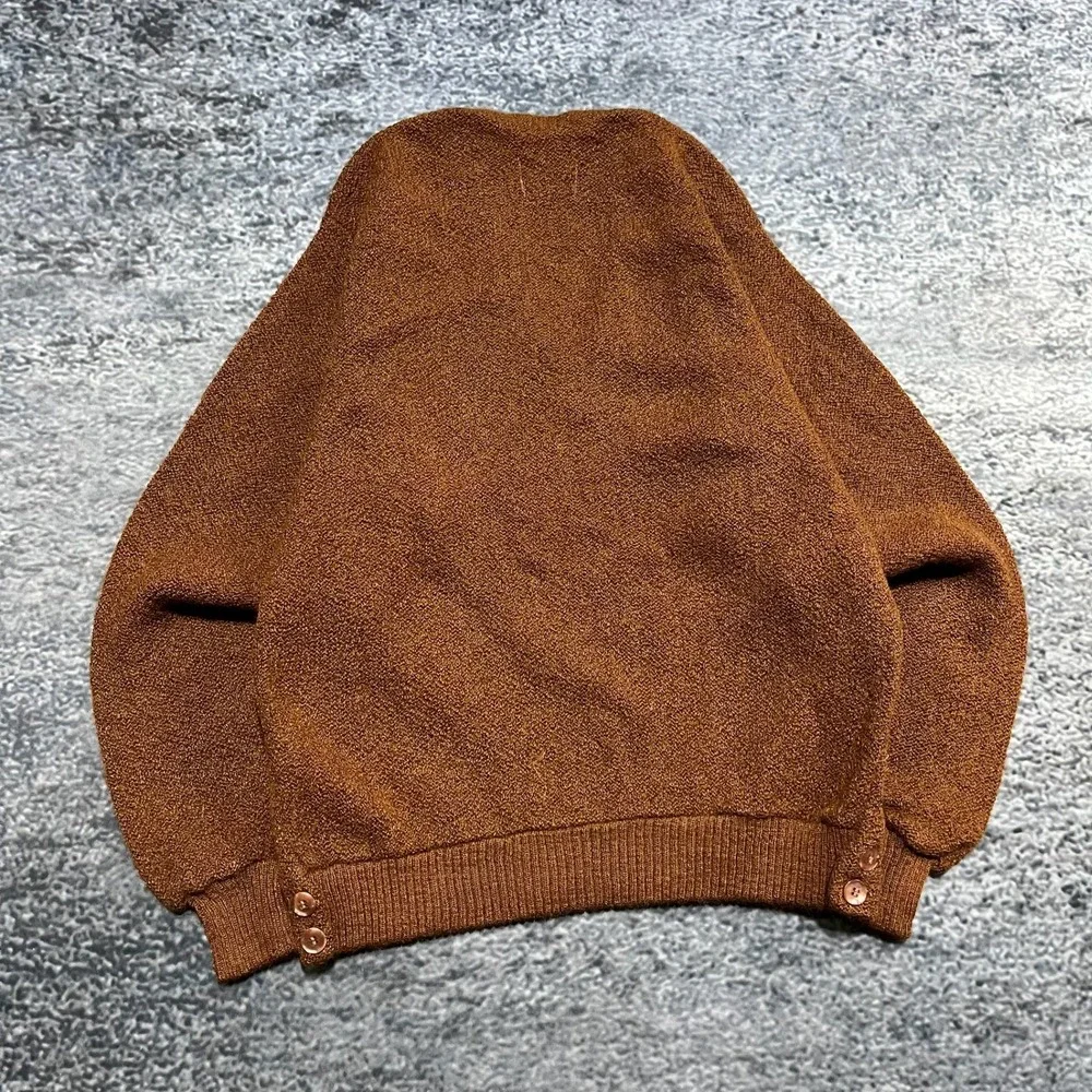 Vintage 70s 80s Mohair Wool Cardigan Sweater‎ Large Burnt Orange Grandpa Casual